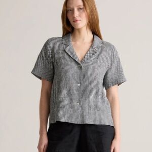 Quince Black and White linen Gingham Button Down Shirt